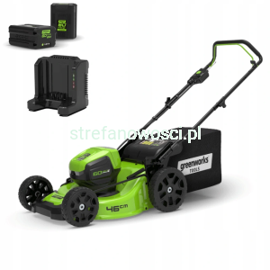 Greenworks GD60LM46HPK4 Kosiarka akumulatorowa do trawy bezszczotkowa 46 cm 60V z koszem (zestaw z aku 4,0 Ah i ładowarką)