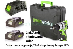 Wiertarka-wkretarka udar 24V Greenworks 2 x 2Ah !